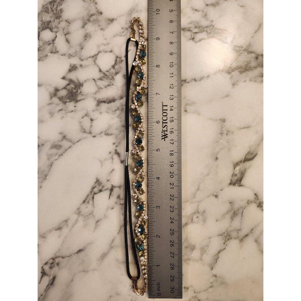 Vintage Crystal Rhinestone Headband With Black Elastic Strap